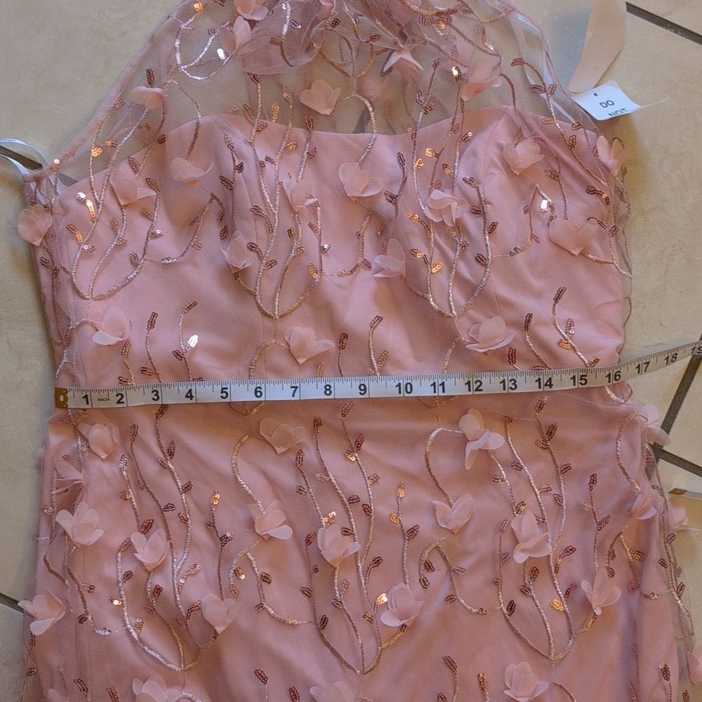 NWT Dessy Collection 3D Embroidery Floral Mermaid Gown Light Pink Tulle 14 - Picture 6 of 12